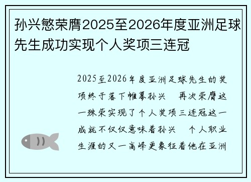 孙兴慜荣膺2025至2026年度亚洲足球先生成功实现个人奖项三连冠 孙兴慜荣膺2025至2026年度亚洲足球先生成功实现个人奖项三连冠
